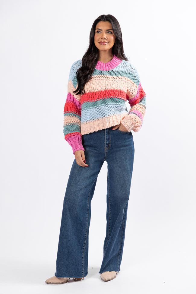 In Line Peach Multi Chunky Striped Sweater FINAL SALE Product Image