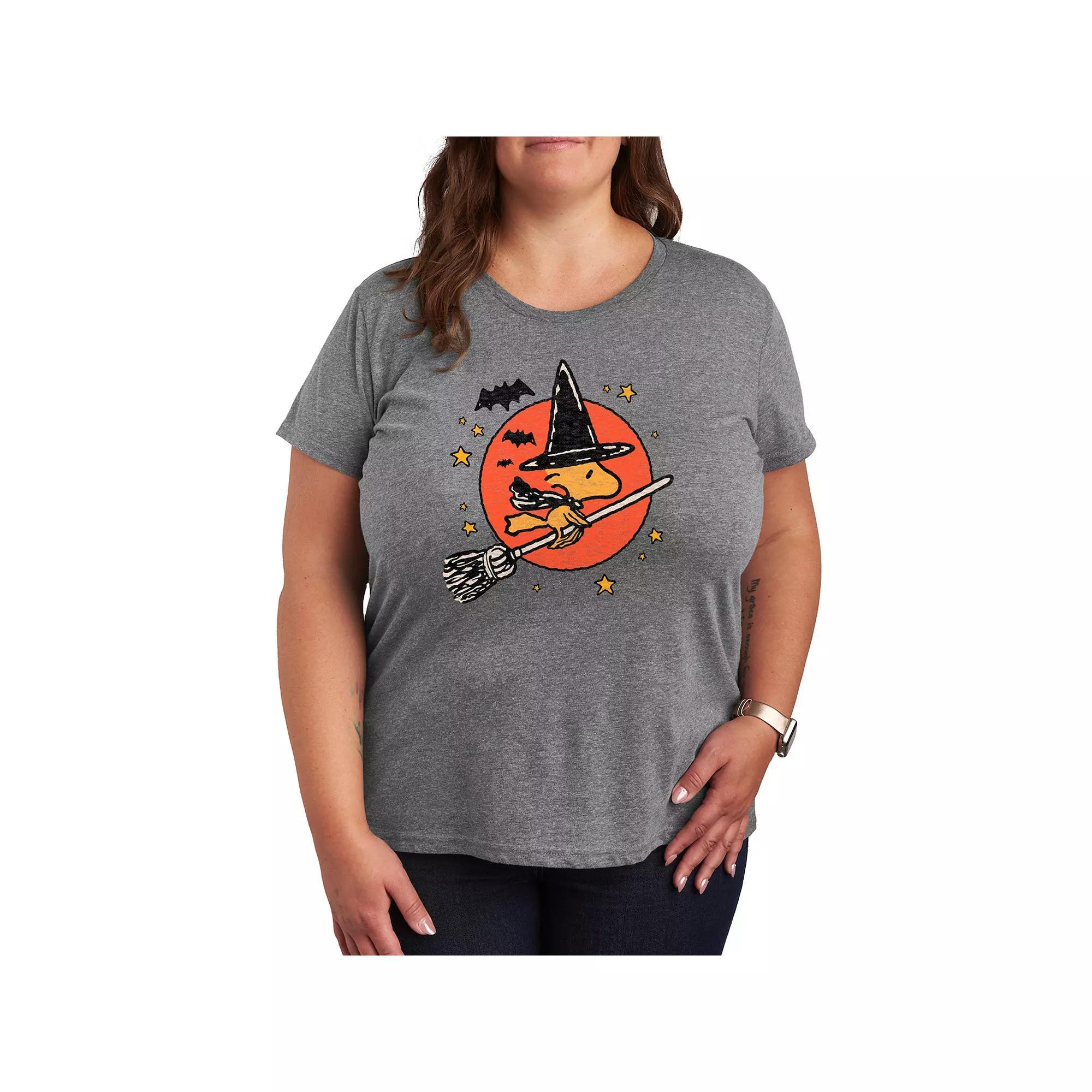 Plus Size Peanuts Woodstock Witch Graphic Tee, Womens Grey Gray Product Image