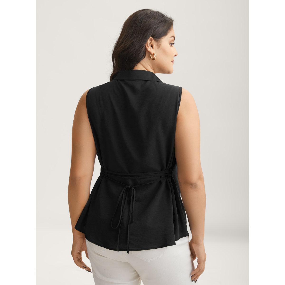 Plus Size Twist Front Button Placket Tank Top Women Black Twist Shirt collar Work Tank Tops Camis BloomChic 18-20/2X Product Image