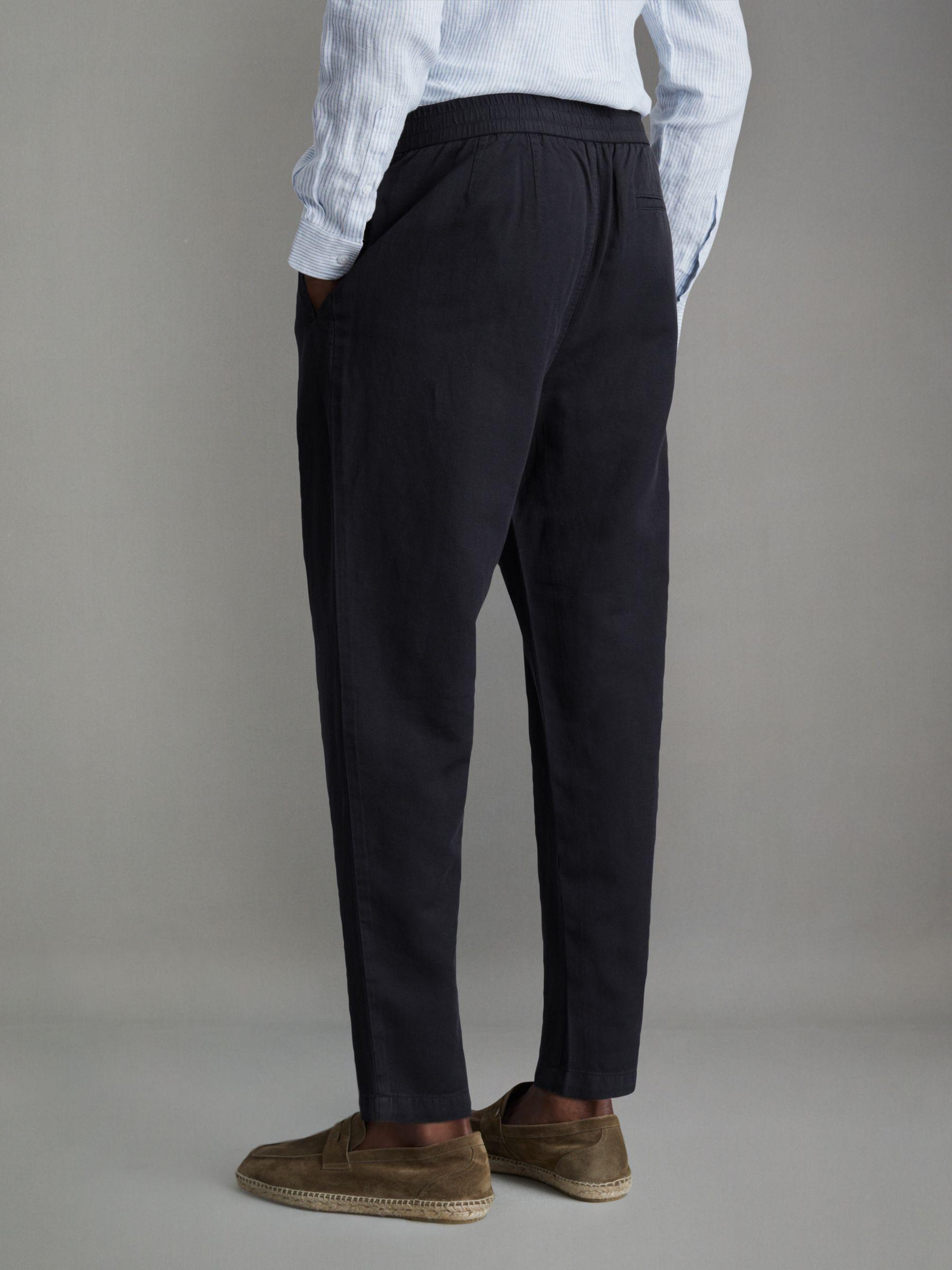 Relaxed Cotton/Linen Blend Elasticated Waist Trousers in Navy Product Image