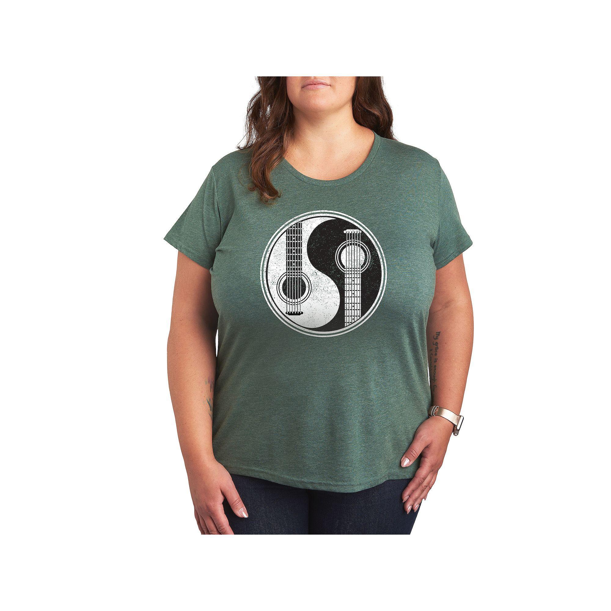 Plus Yin Yang Guitar Graphic Tee, Women's, Size: 4XL, Grey Green Product Image