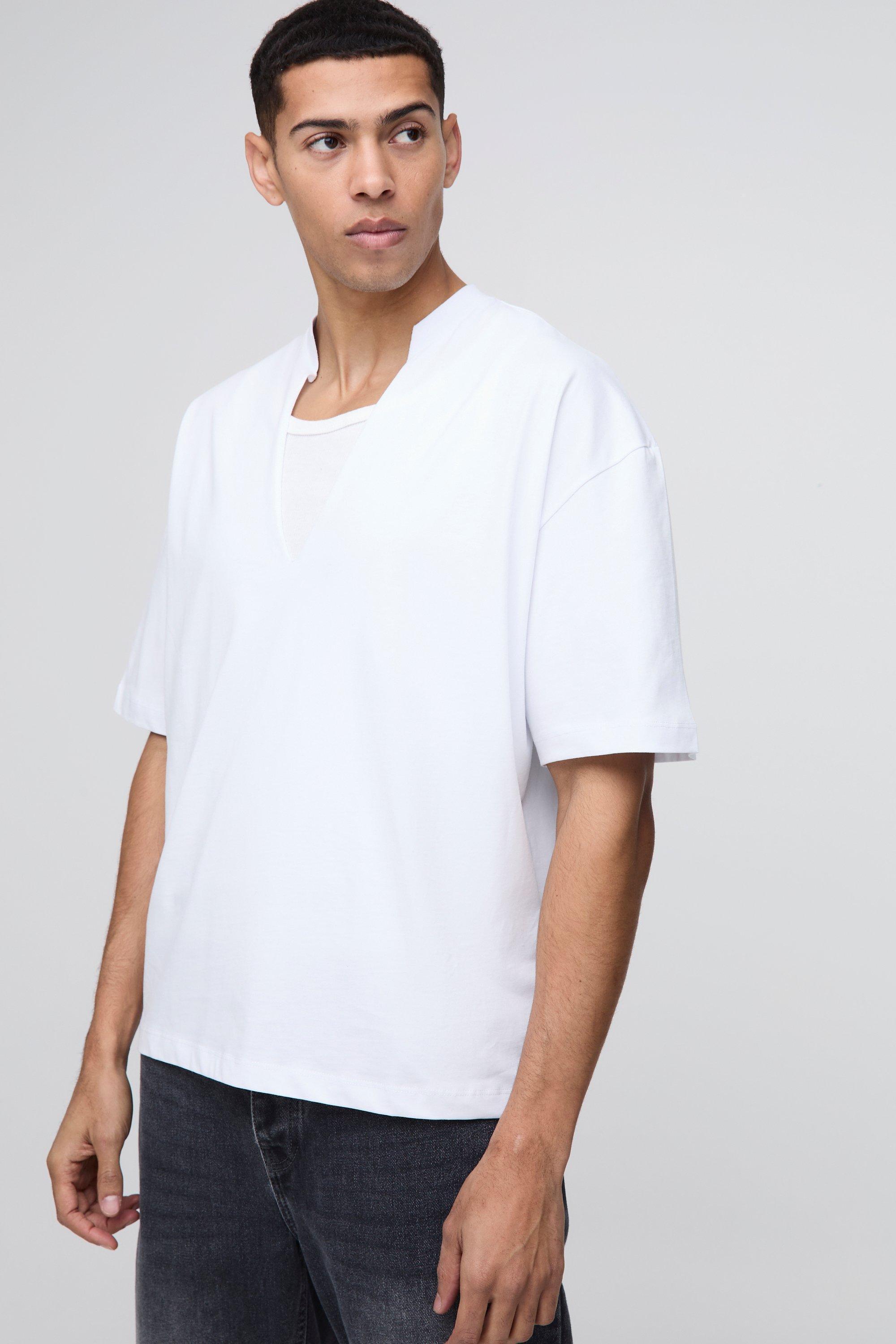 Oversized Boxy Deep V Neck T-Shirt | boohooMAN USA Product Image