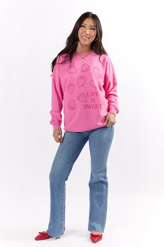 Life Is Sweet Strawberries Pink Oversized Graphic Sweatshirt SALE Product Image