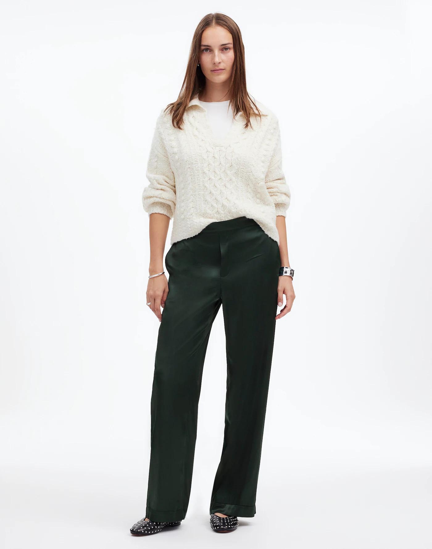 Pull-On Straight Pants in Stretch Satin Product Image