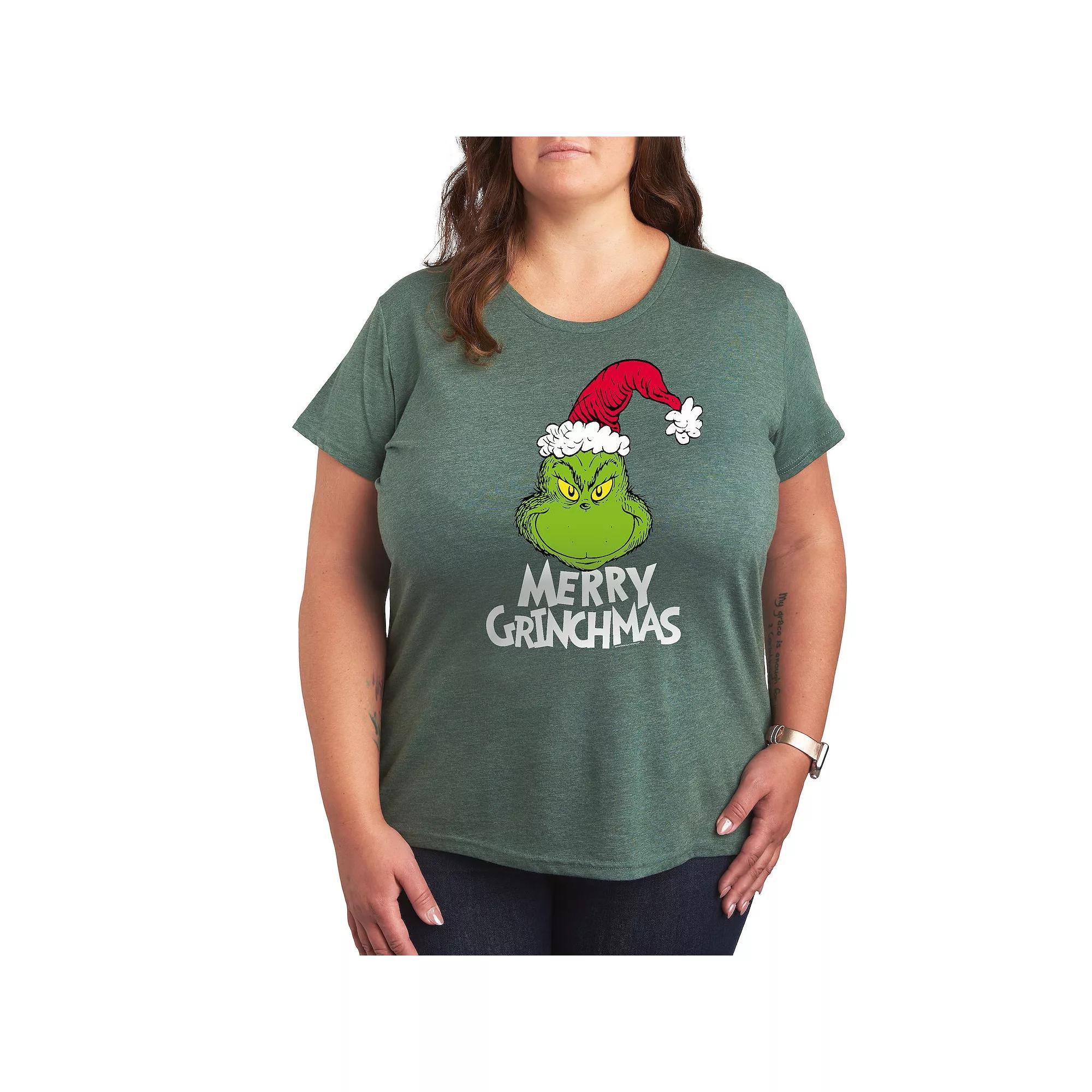 Plus Dr. Seuss The Grinch Merry Grinchmas Graphic Tee, Women's, Size: 1XL, Grey Green Product Image