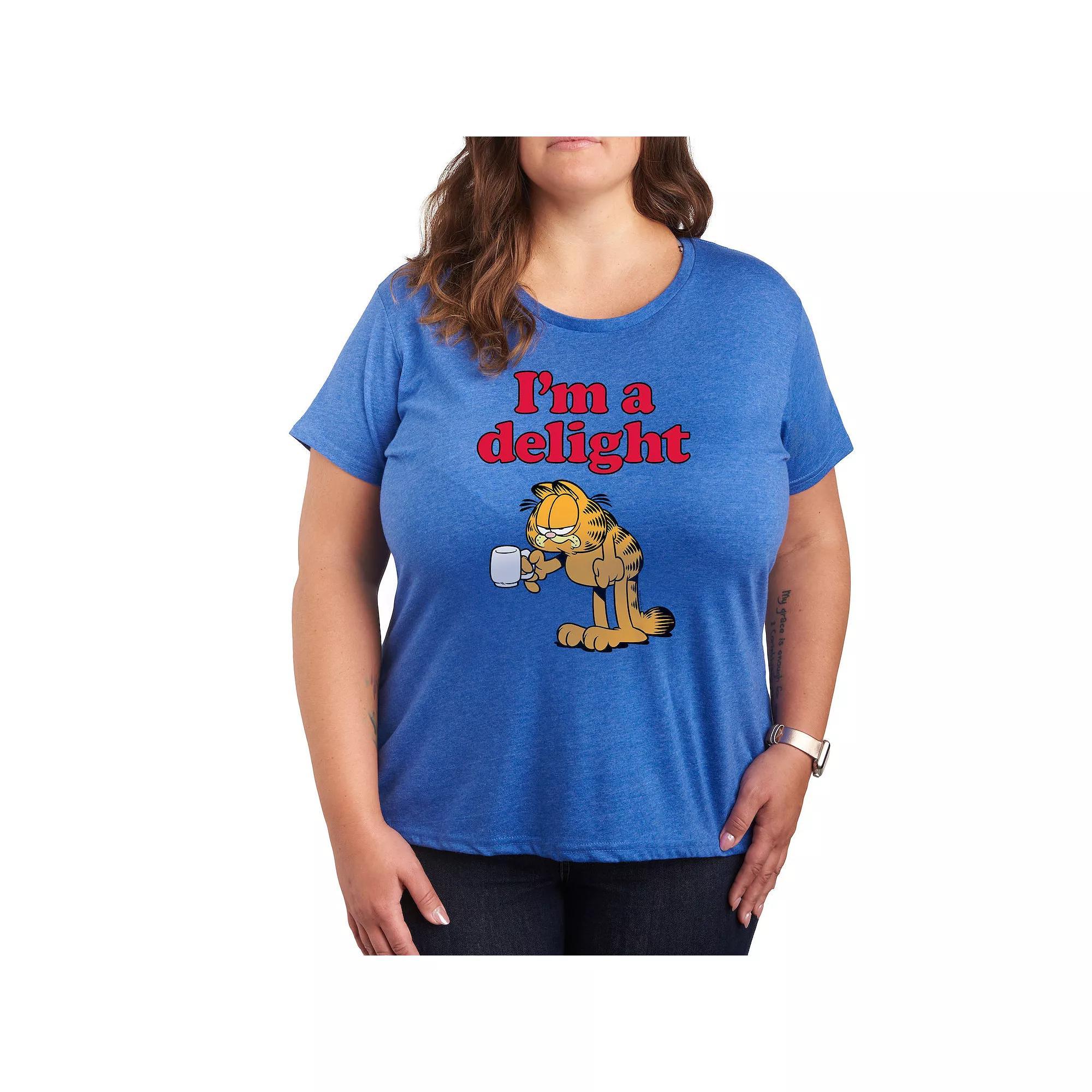 Plus Garfield I'm A Delight Graphic Tee, Women's, Size: 4XL, Grey Royal Blue Product Image