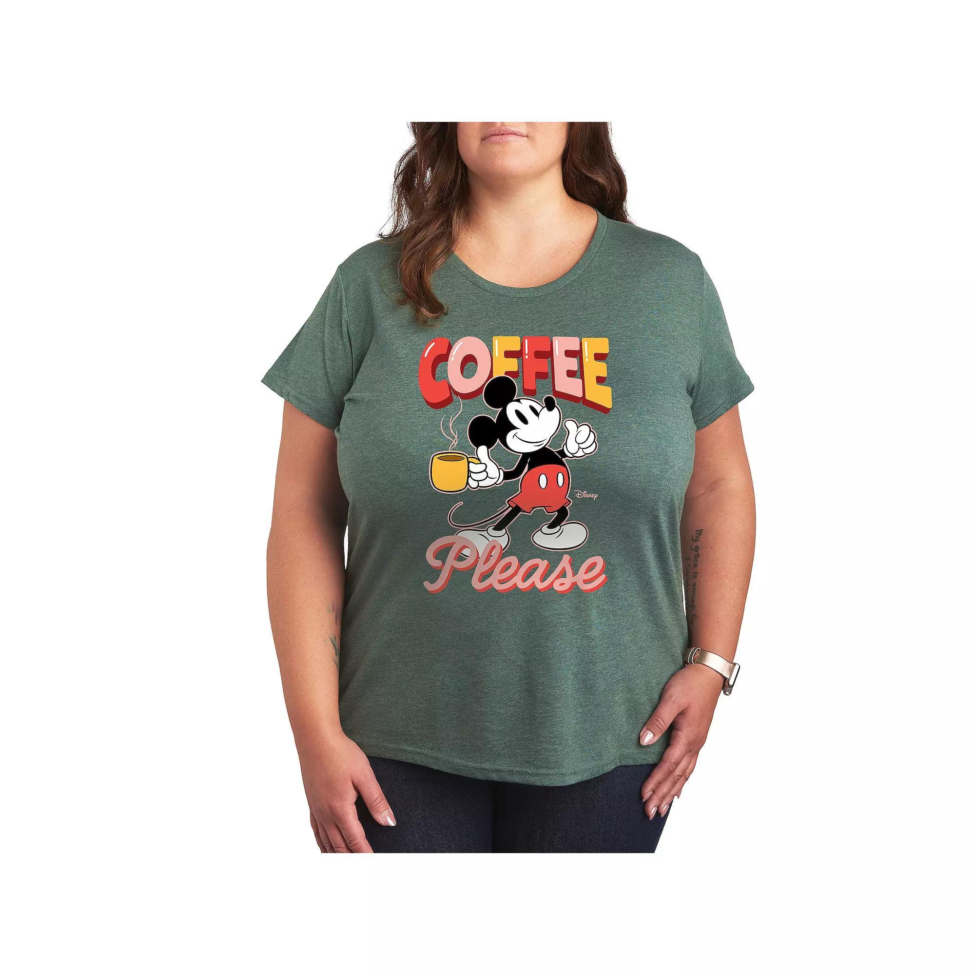 Disney's Mickey Mouse Plus Coffee Please Graphic Tee, Women's, Size: 3XL, Grey Green Product Image