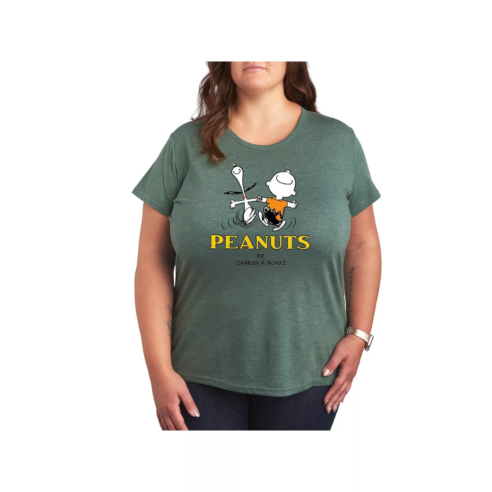 Plus Peanuts Charlie Snoopy Logo Graphic Tee, Women's, Size: 1XL, Grey Green Product Image