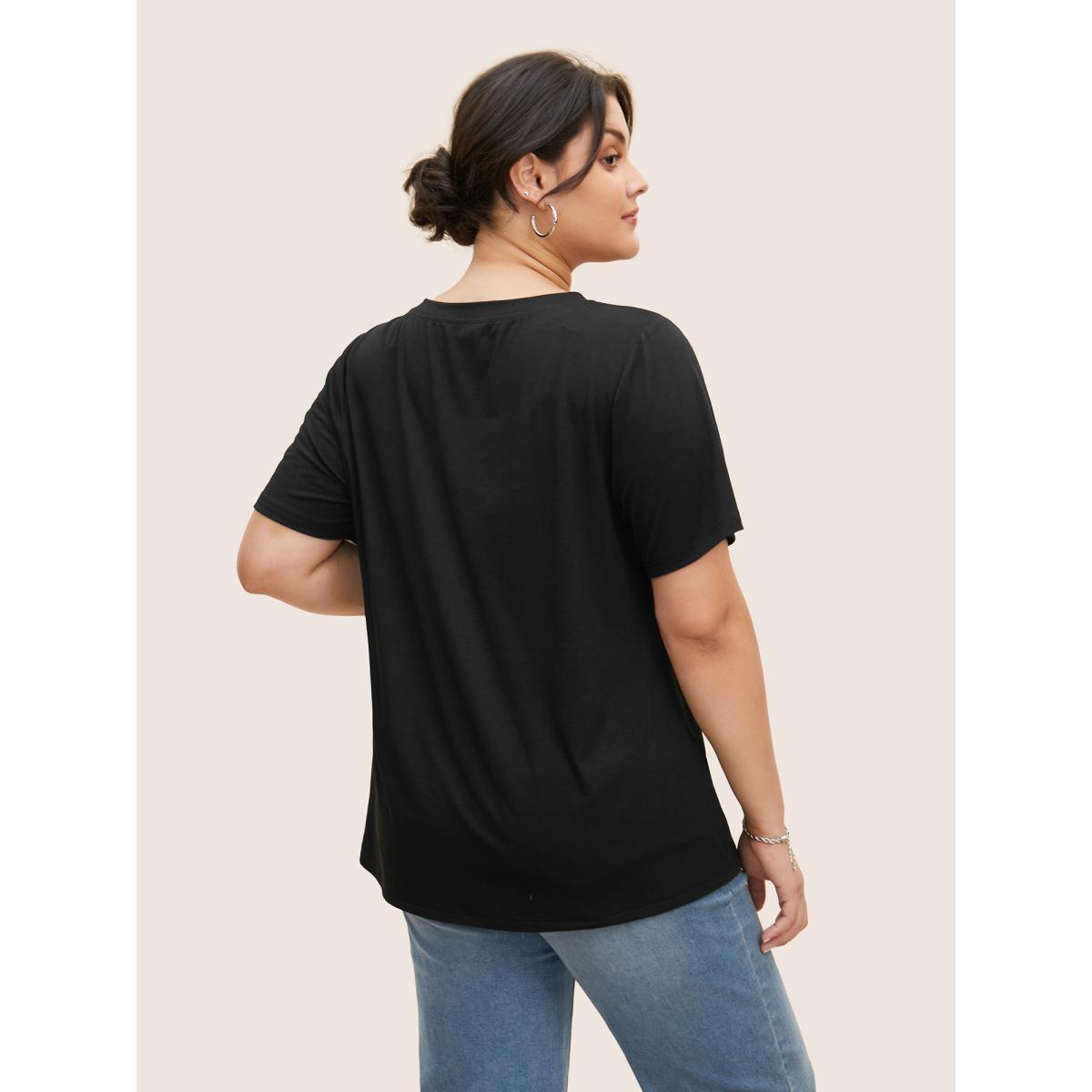 Plus Size Moon and Star Print V Neck T-shirt Black Women Casual Non Star and moon V-neck Everyday T-shirts BloomChic 26/4X Product Image