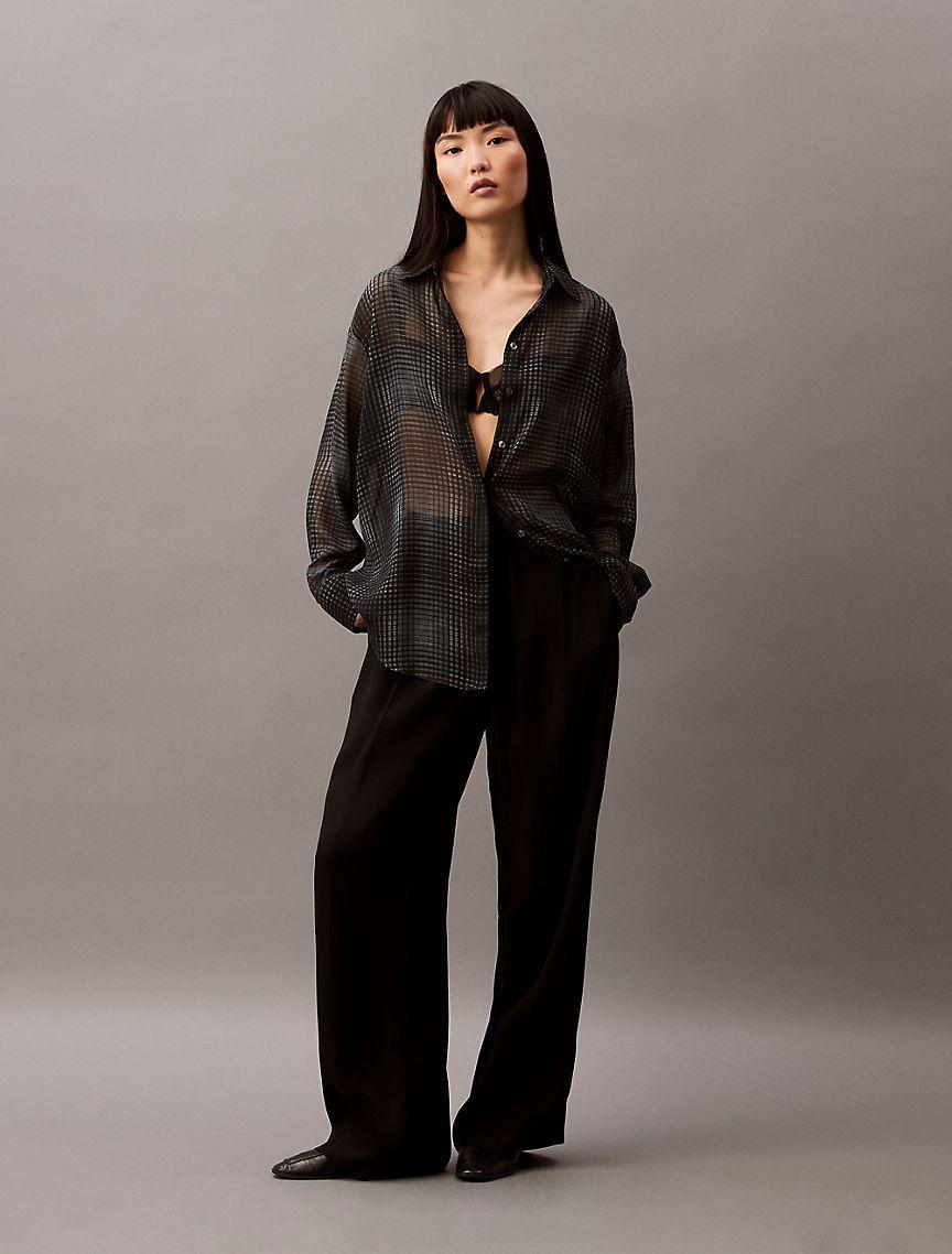 Chiffon Printed Relaxed Button-Down Shirt Product Image