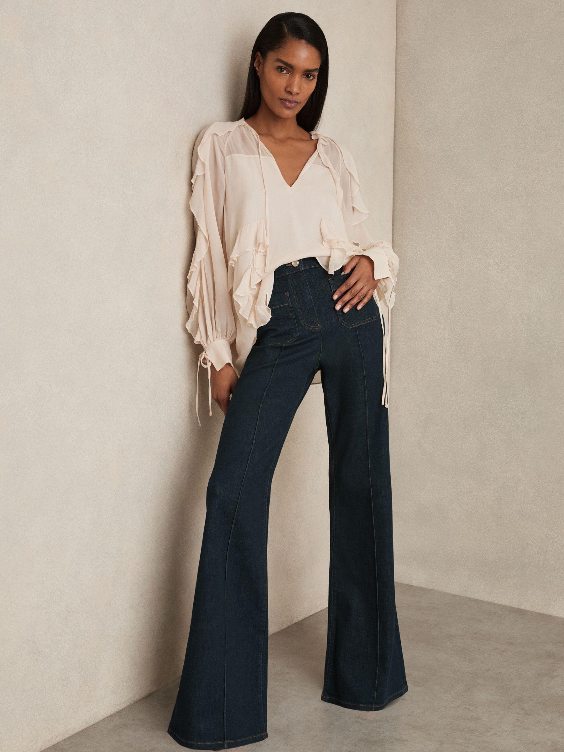 Linen-Blend Single-Breasted Blazer in Blue Product Image