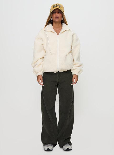 Say My Name Polar Fleece Zip Up Jacket Cream Product Image