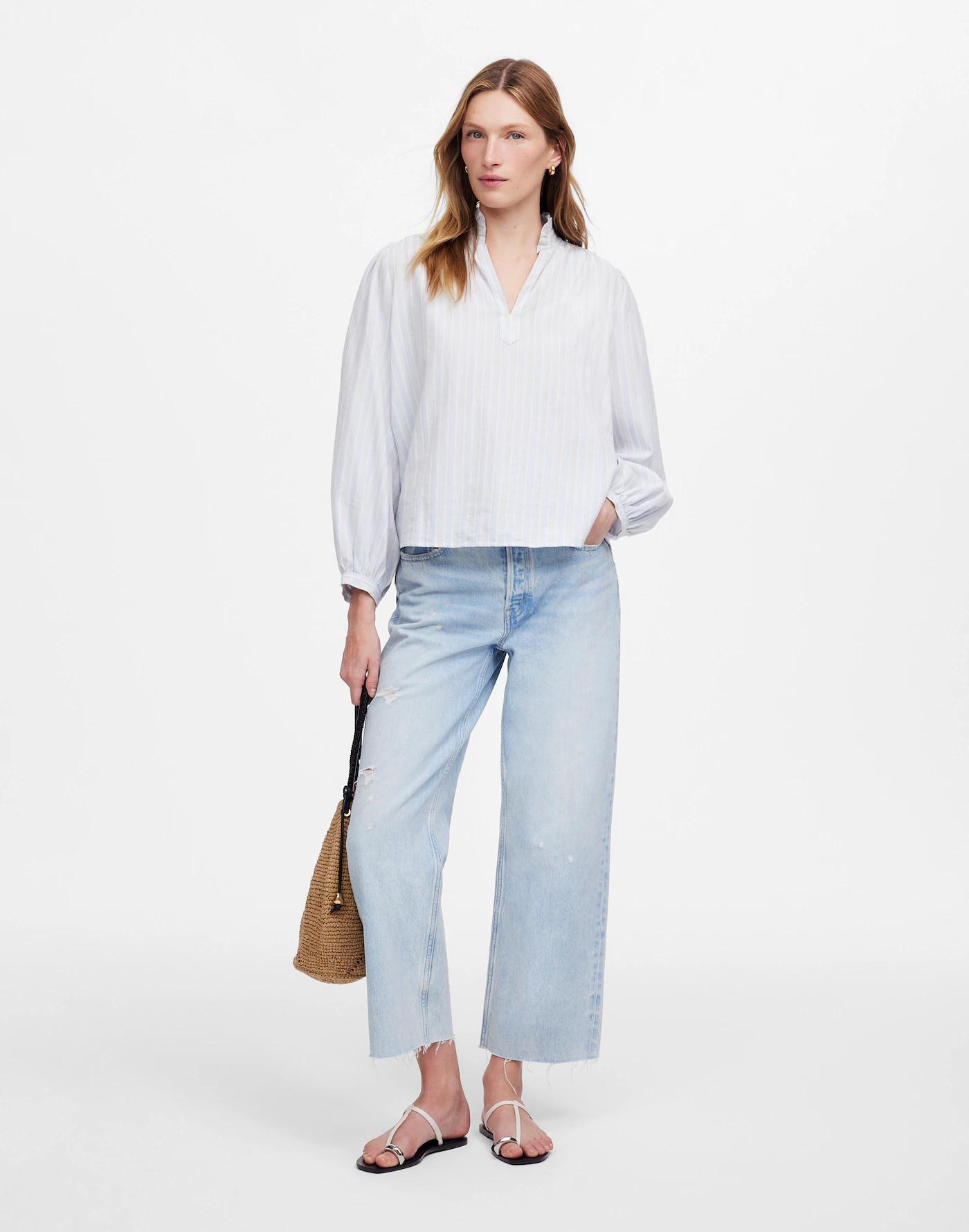 Ruffled Popover Top in Stripe Product Image