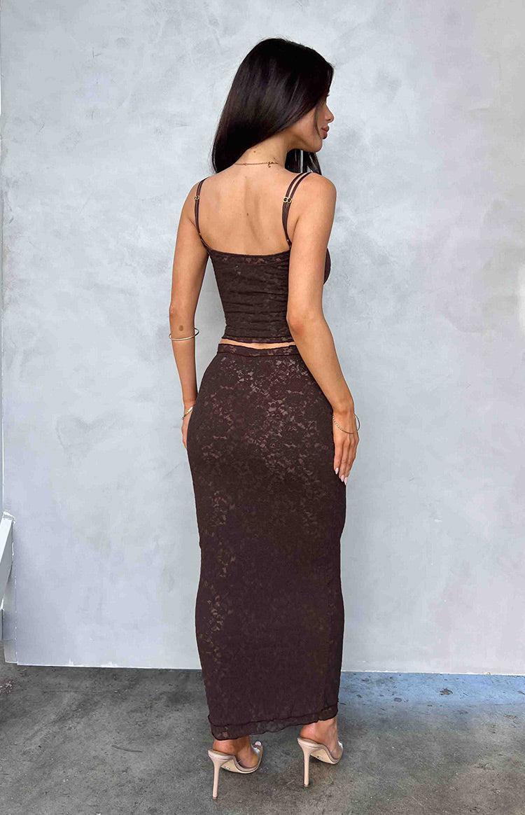 Willow Brown Lace Midi Skirt Product Image