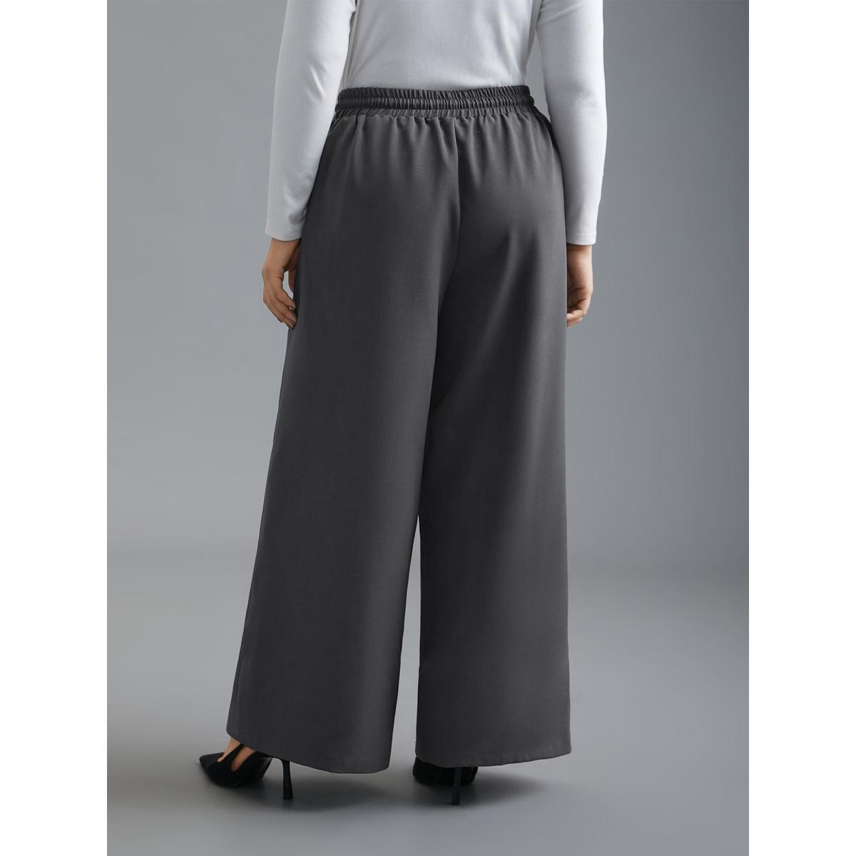 Plus Size Elastic Waist Plicated Detail Slant Pocket Pants Women DimGray Casual Loose Mid Rise Everyday Pants BloomChic 10/M Product Image