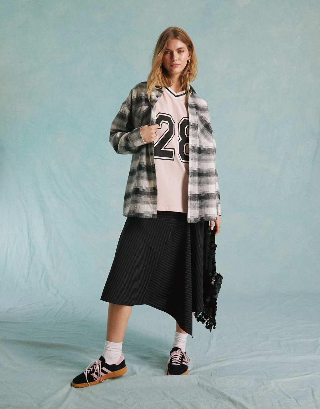 Miss Selfridge oversized check shacket in mono Product Image