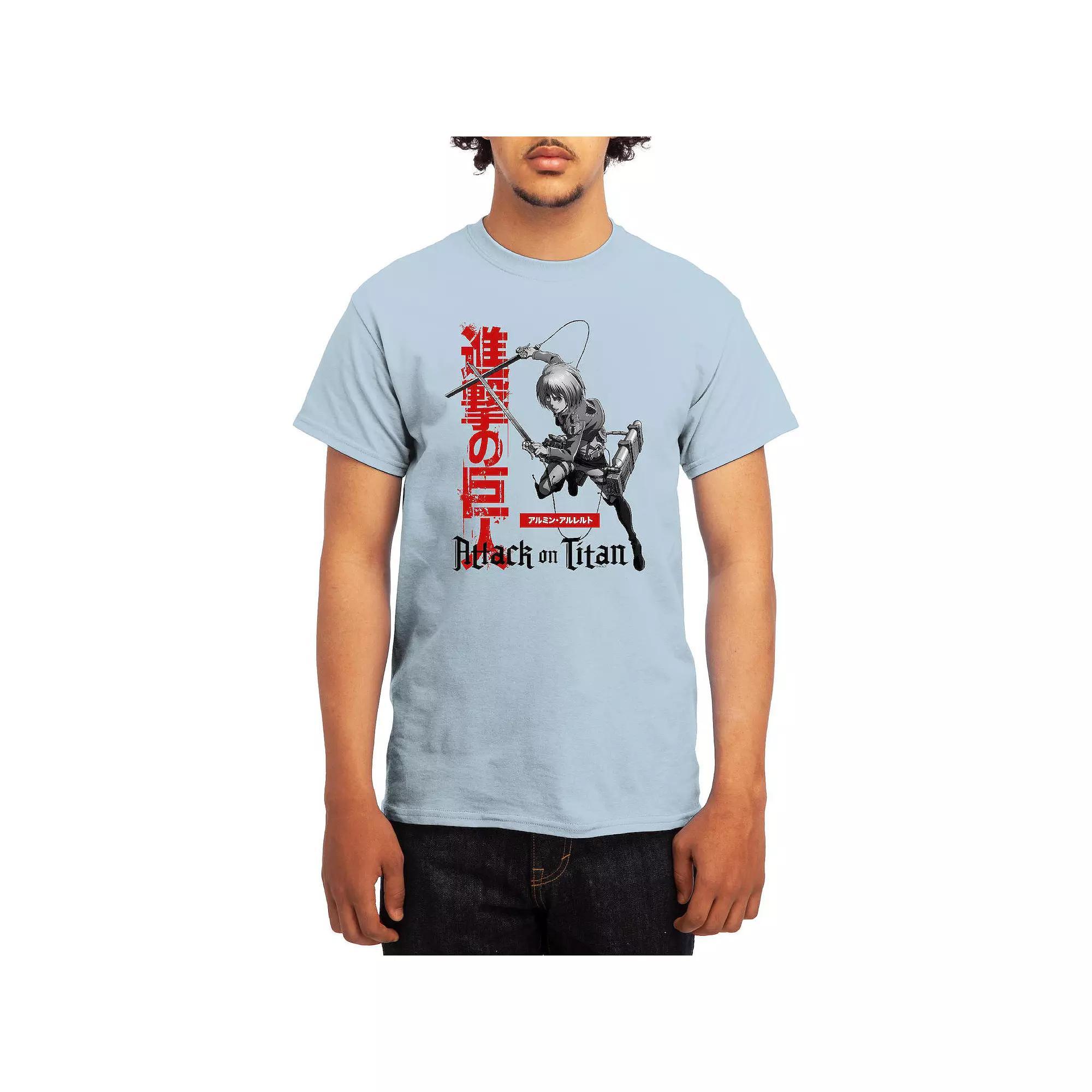 Men's Attack on Titan Armin Action Kanji Tee, Size: Medium, Grey Light Blue Product Image