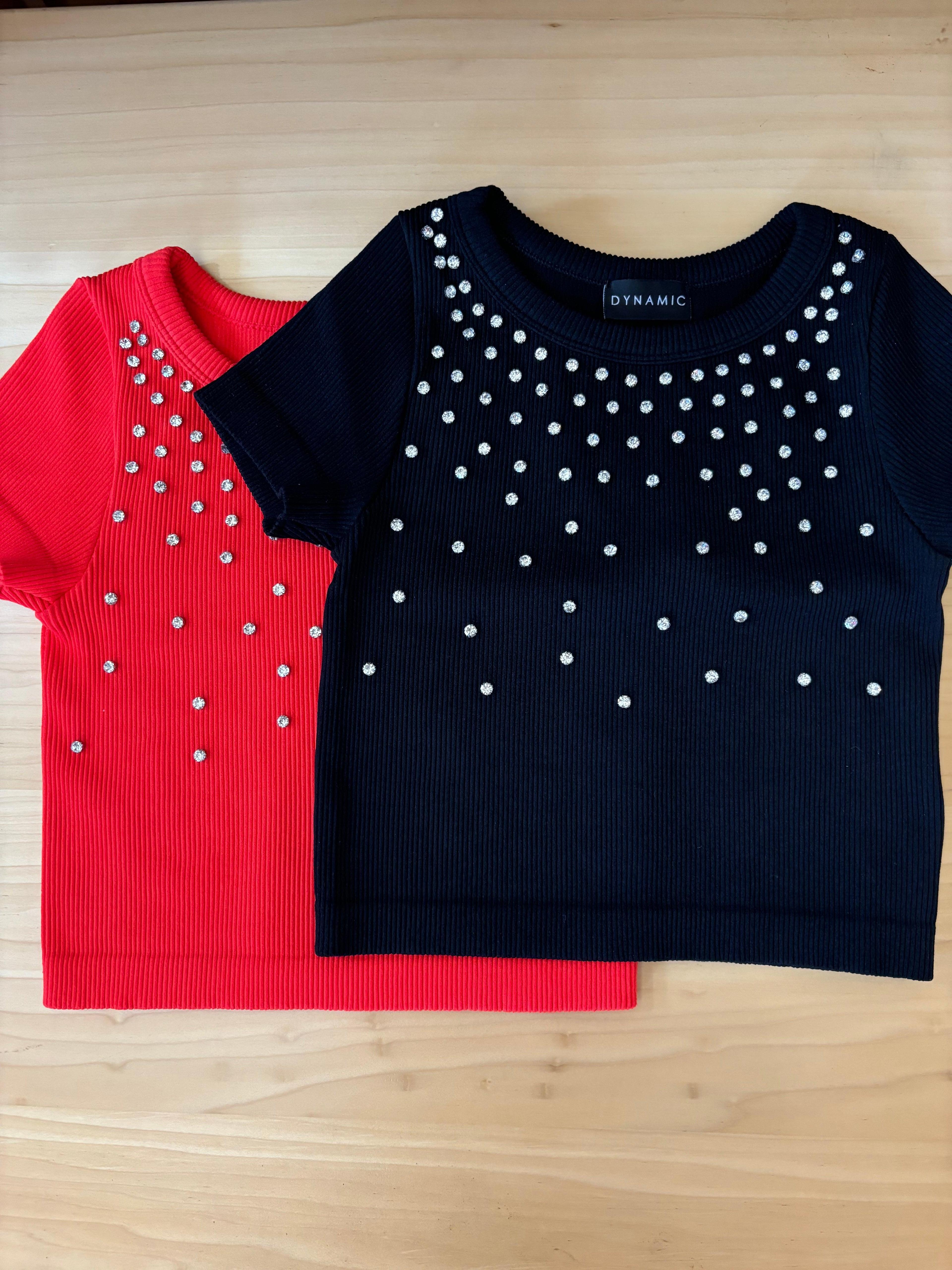 Rhinestone Short Sleeve Tees Product Image