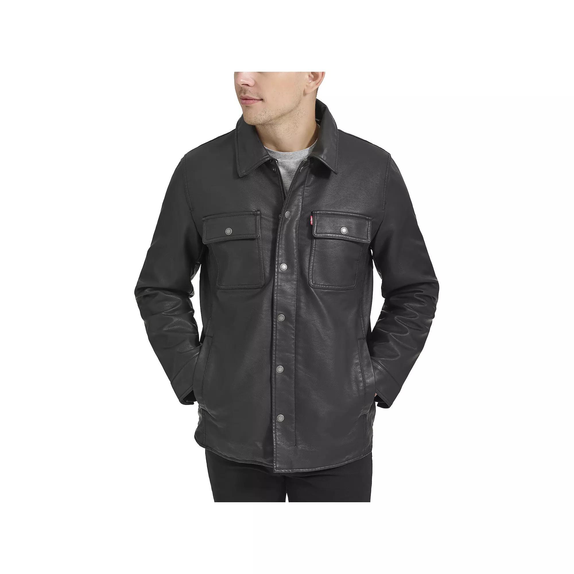 Men's Levi's® Faux Leather Sherpa Lined Button Trucker Jacket,  Product Image