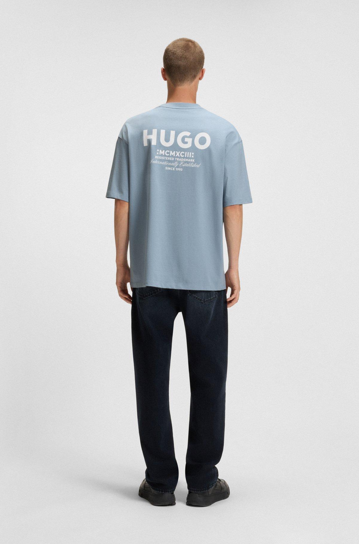 HUGO - Loose-fit T-shirt in cotton with rear logo artwork - Light Blue Product Image