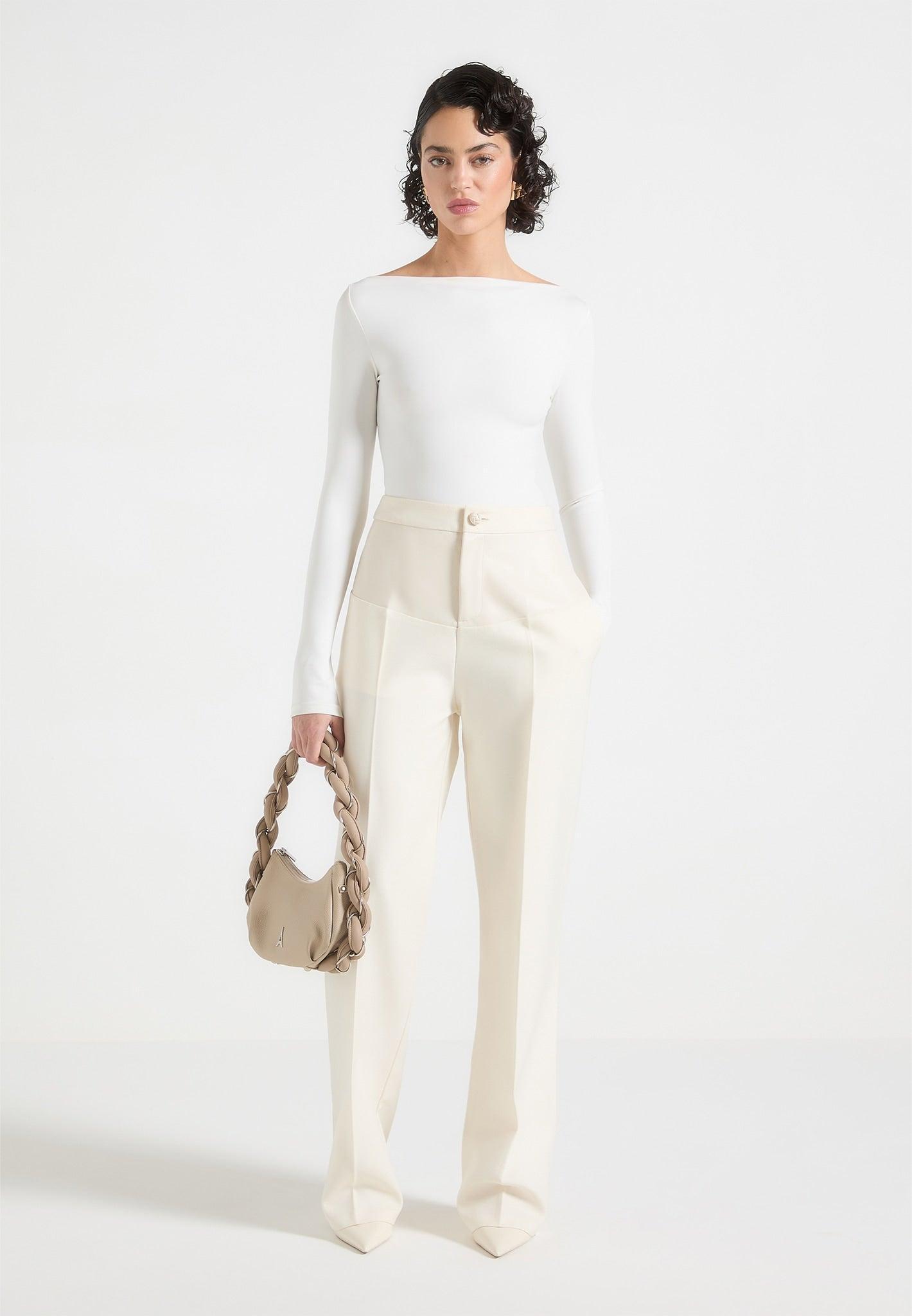 Blanche - Leather Panel Tailored Trousers - Cream Female Product Image