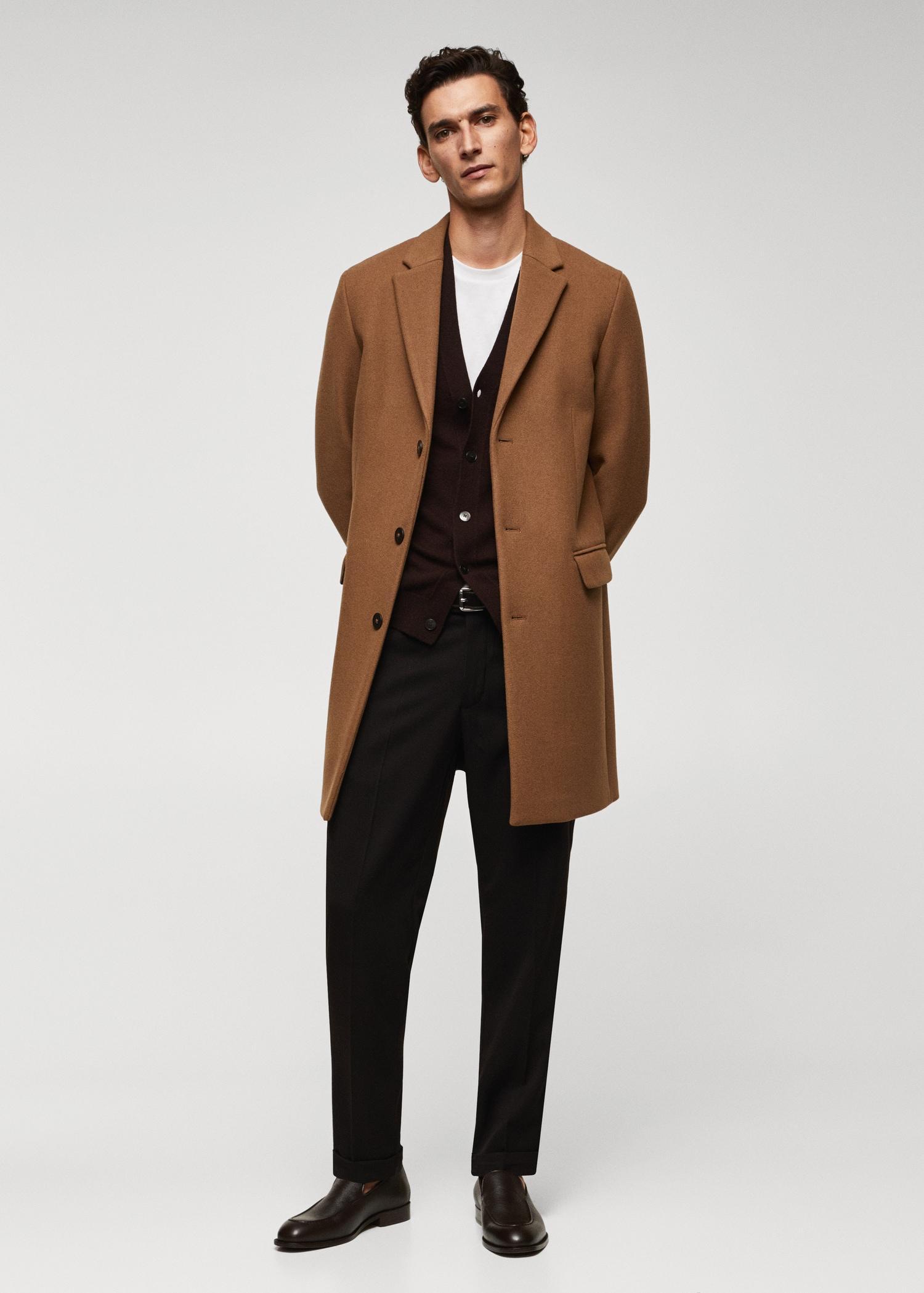 Long recycled wool coat - Men | MANGO USA Product Image