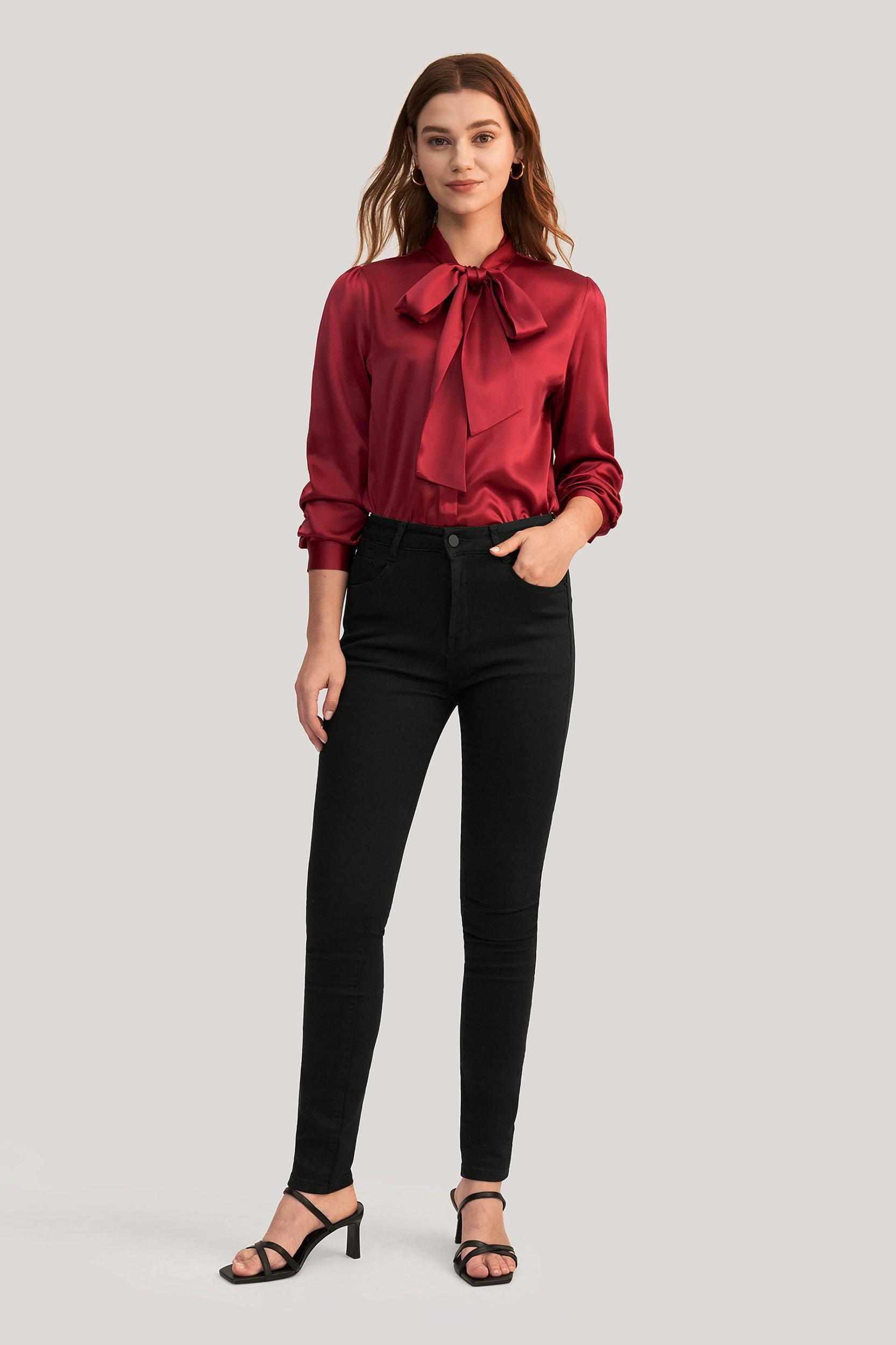 Women Bow-tie Neck Silk Blouse Product Image