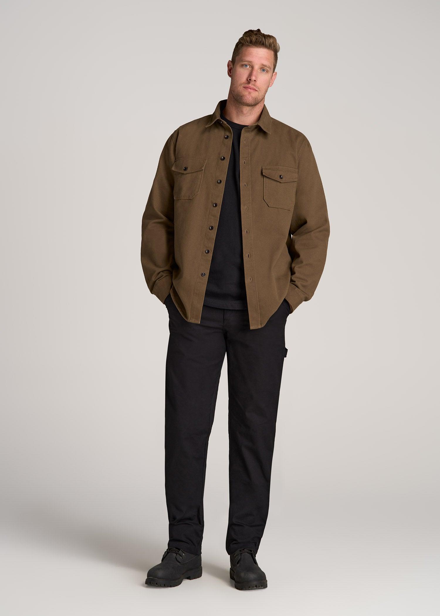 LJ&S Heavyweight Cotton Twill Overshirt for Tall Men in Grizzly Brown Male Product Image