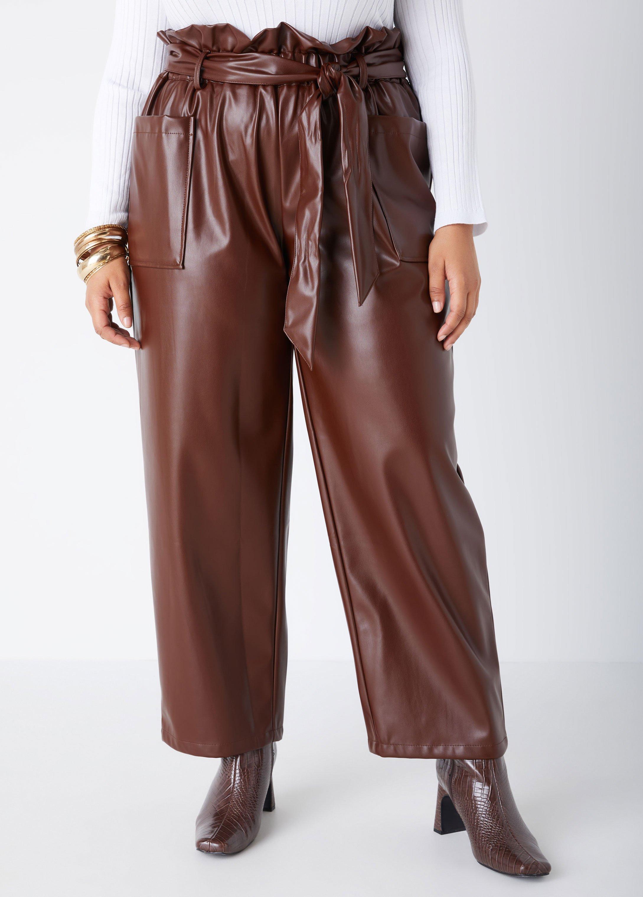 Plus Size Faux Leather Paperbag Pants Ashley Stewart Product Image