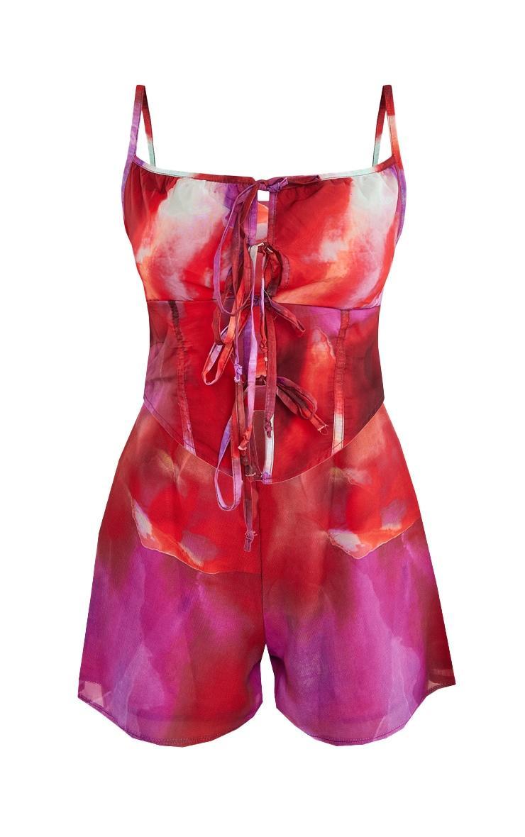  Pink Watercolour Print Chiffon Multi Tie Detail Strappy Romper Product Image