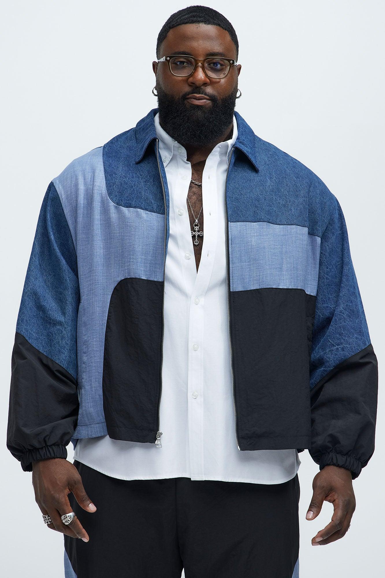 Color Block And Denim Track Jacket - Blue/combo Product Image