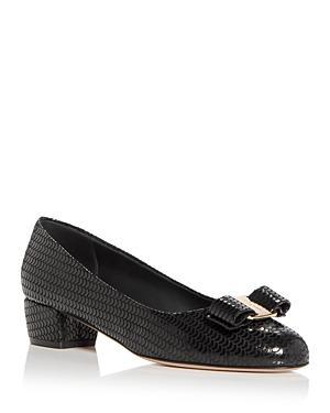 Ferragamo Womens Vara Bow Embossed Block Heel Pumps Product Image