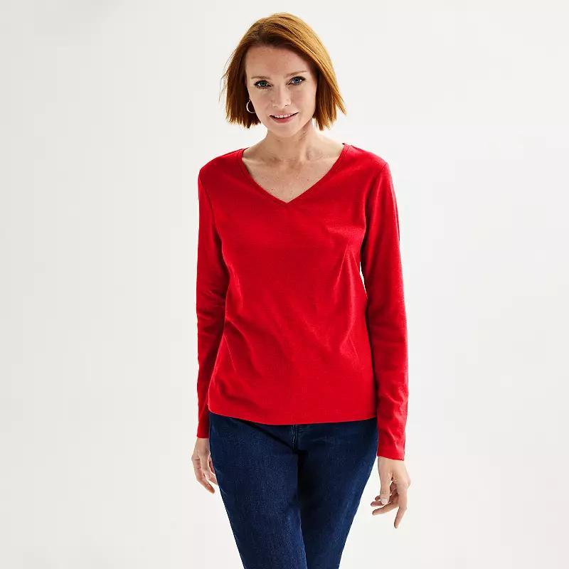 Women's Croft & Barrow® Essential Long Sleeve V-Neck Tee, Size: Small, Chicago Red Product Image
