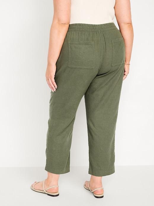 High-Waisted Linen-Blend Straight Pants Product Image