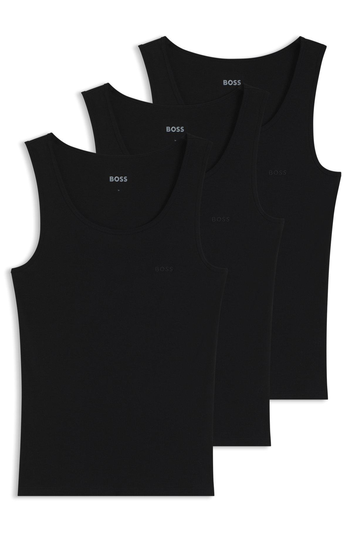 BOSS - Three-pack of cotton tank tops with embroidered logos - Black Product Image