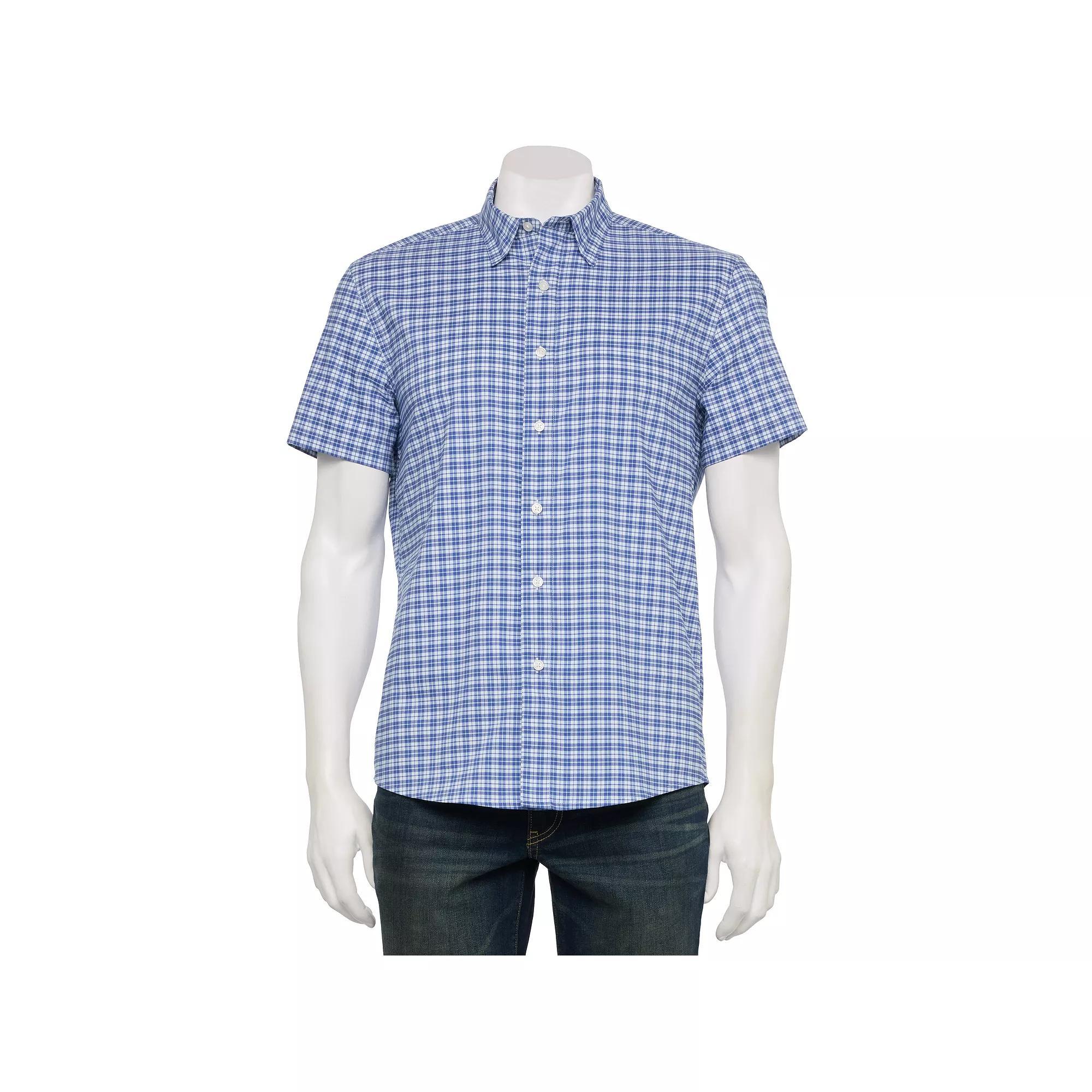 Men's Sonoma Goods For Life® Adaptive Short Sleeve Performance Button-Down Shirt, Size: Large, Paper Plaid Blue Product Image