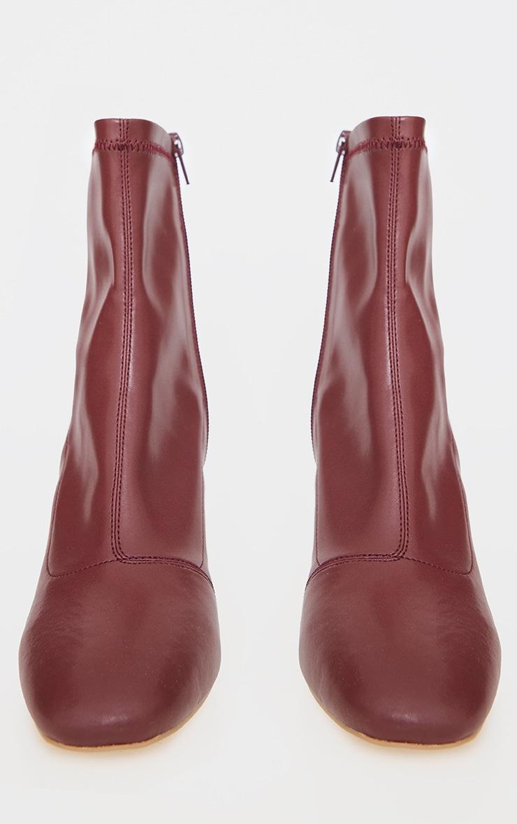 Burgundy Pu Round Toe Heeled Ankle Sock Boots Product Image