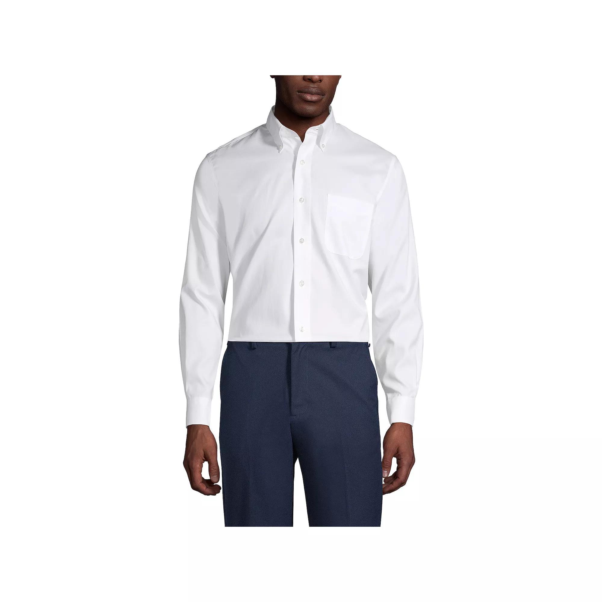 Men's Lands' End School Uniform Long Sleeve No-Iron Pinpoint Dress Shirt,  Product Image
