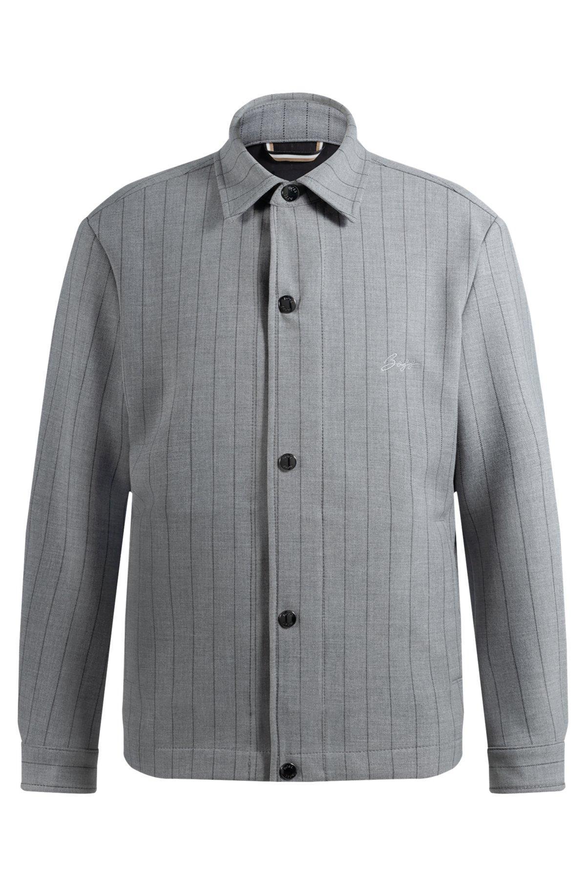 Relaxed-fit overshirt with stripe and script logo Product Image