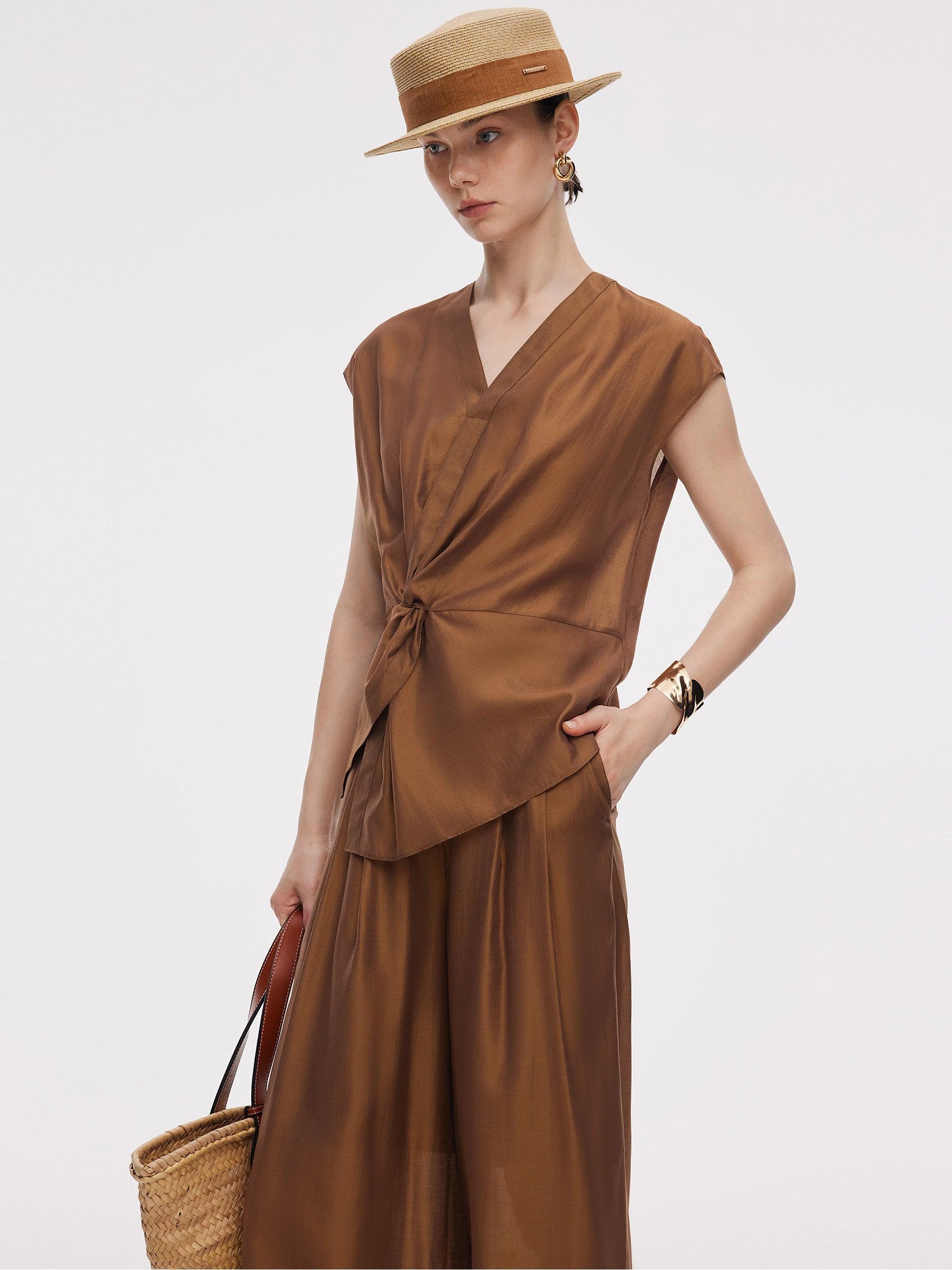 Acetate Modal Blend Twist Front Women Asymmetrical Top Product Image