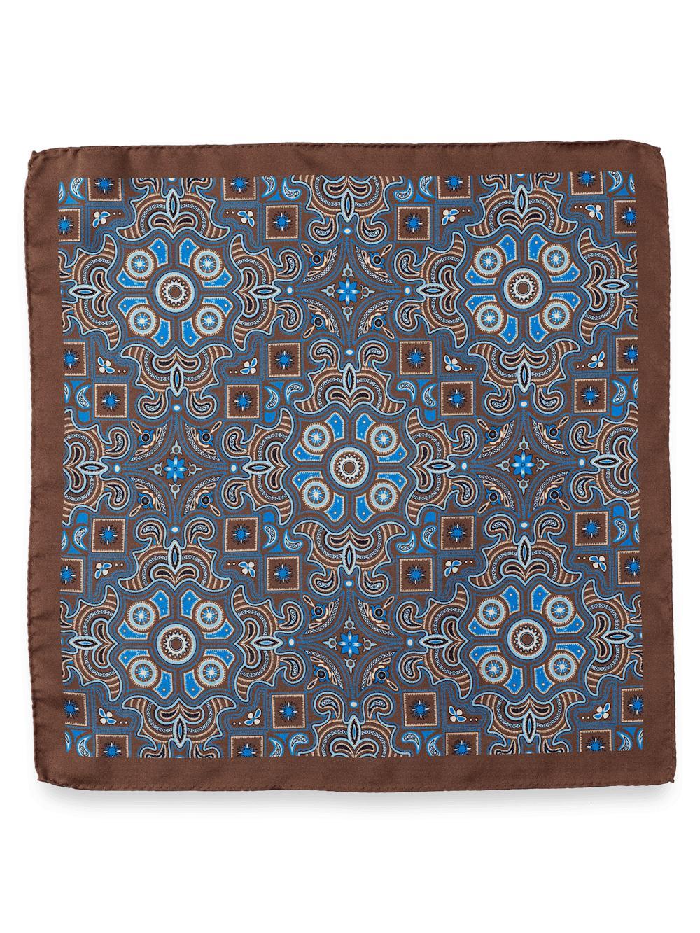 Medallion Silk Pocket Square - Brown/blue Product Image