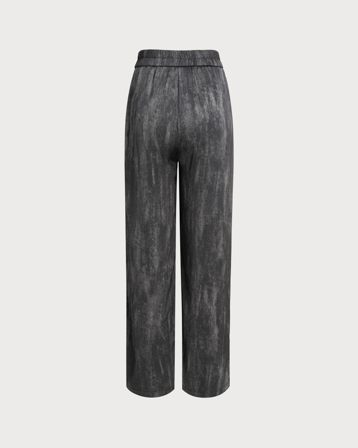 Black Elastic Waist Wide Leg Pants Product Image