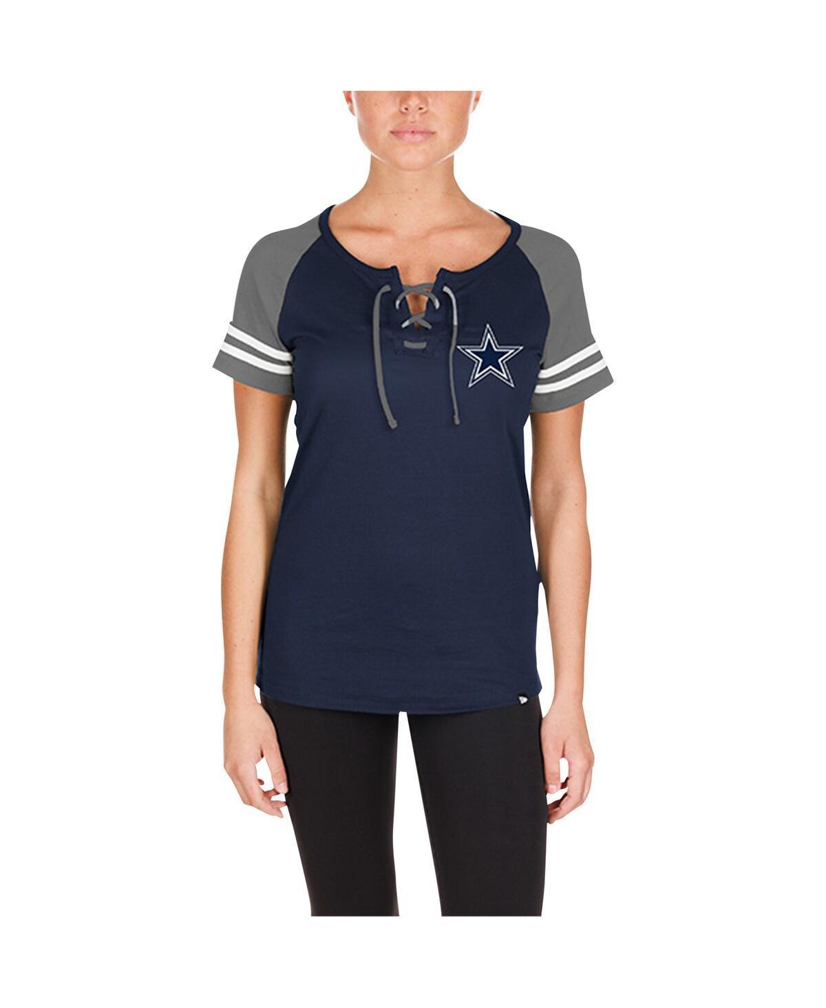 Women's New Era Navy Dallas Cowboys  Lace-Up Raglan T-Shirt, Size: XL, Blue Product Image