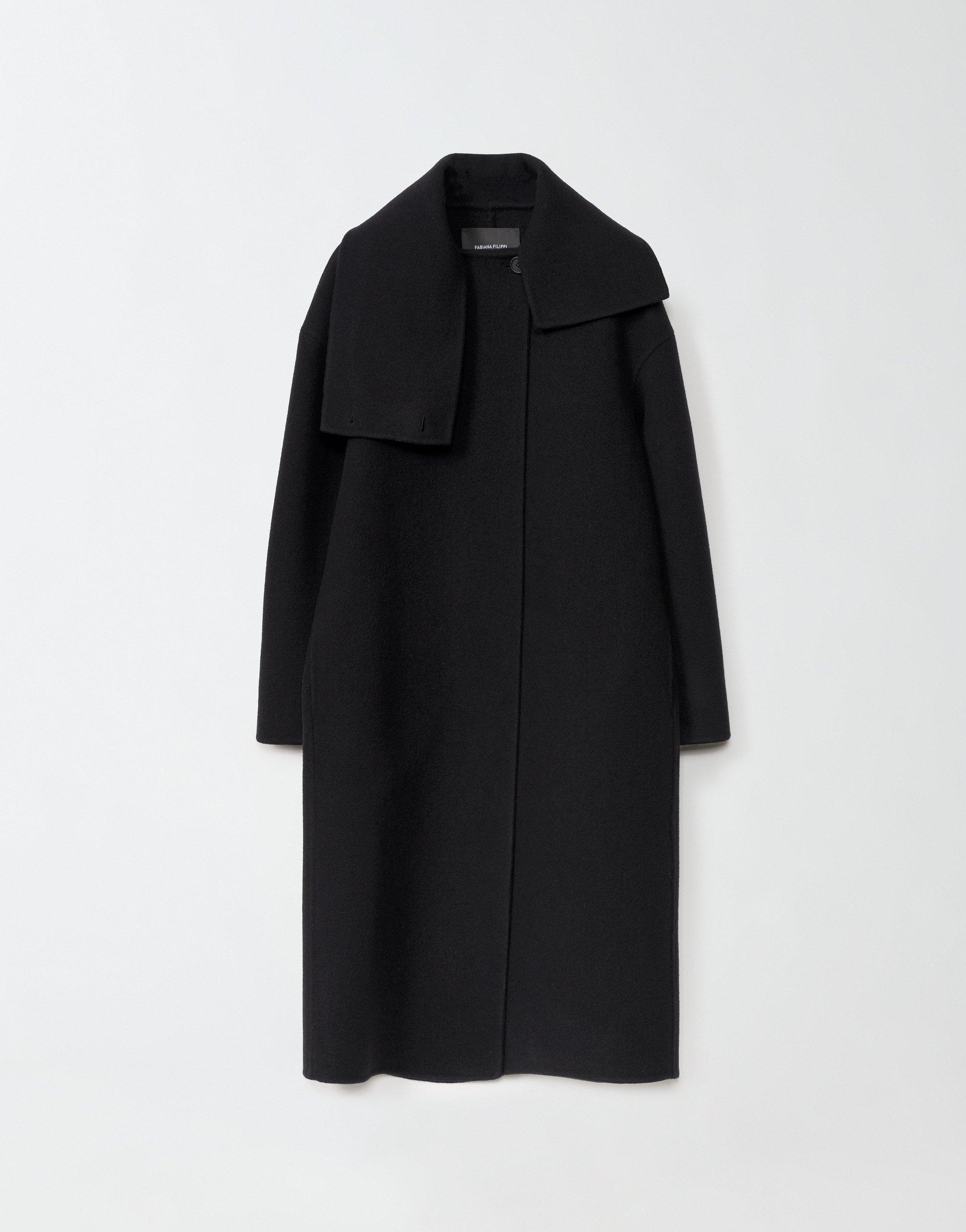 FABIANA FILIPPI Boiled Wool Long Topcoat With Maxi Collar In Black Product Image