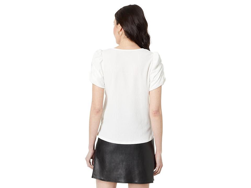 Vince Camuto Crew Neck Gathered Puff Sleeve Blouse (New Ivory) Women's Clothing Product Image