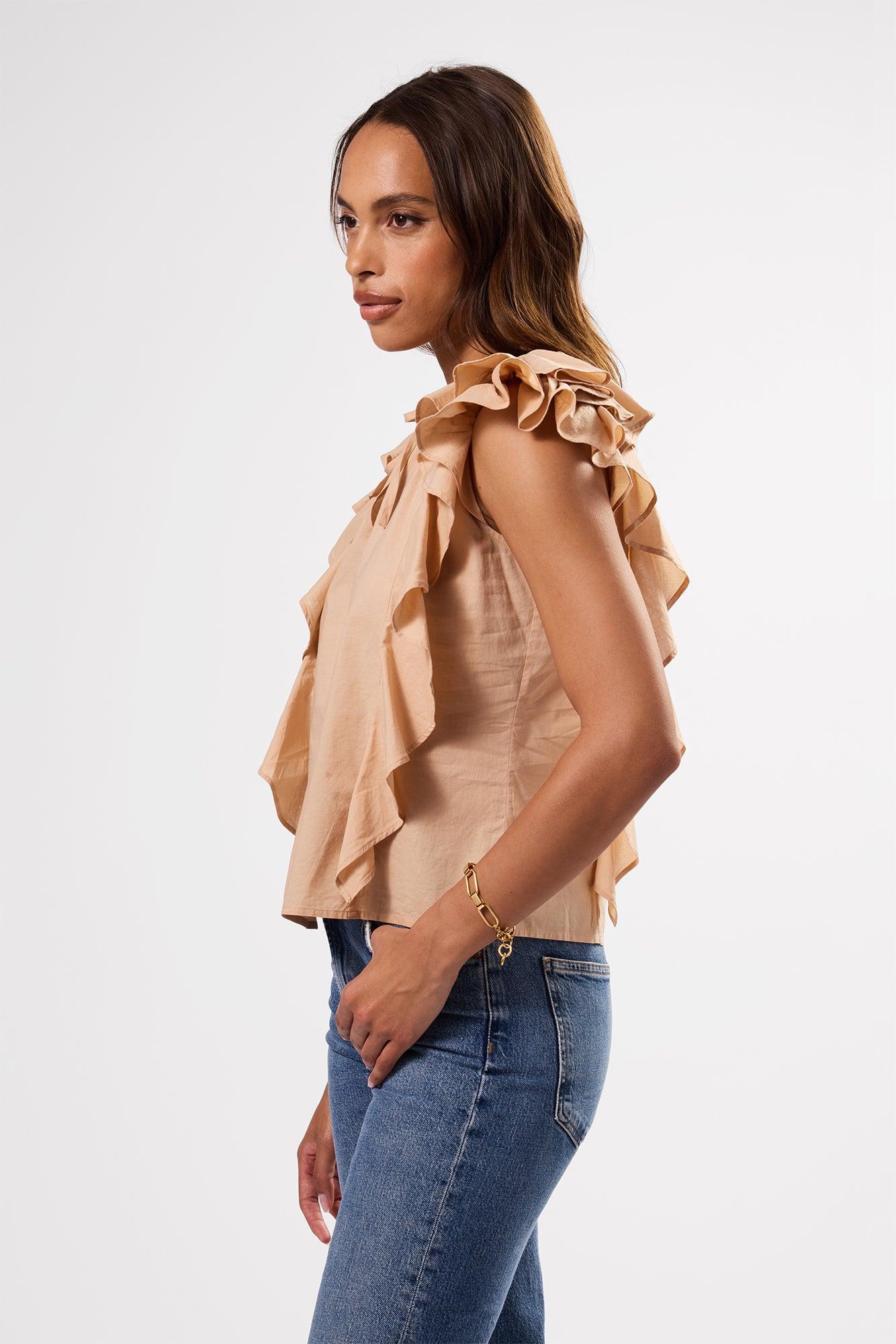 Ruffle Sleeve Top - Biscotti Product Image