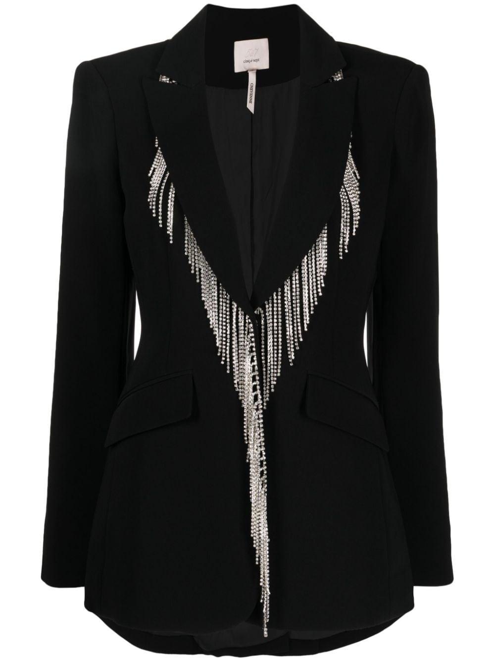 Rhinestone Fringe Embellished Cheyenne Blazer In Black Product Image