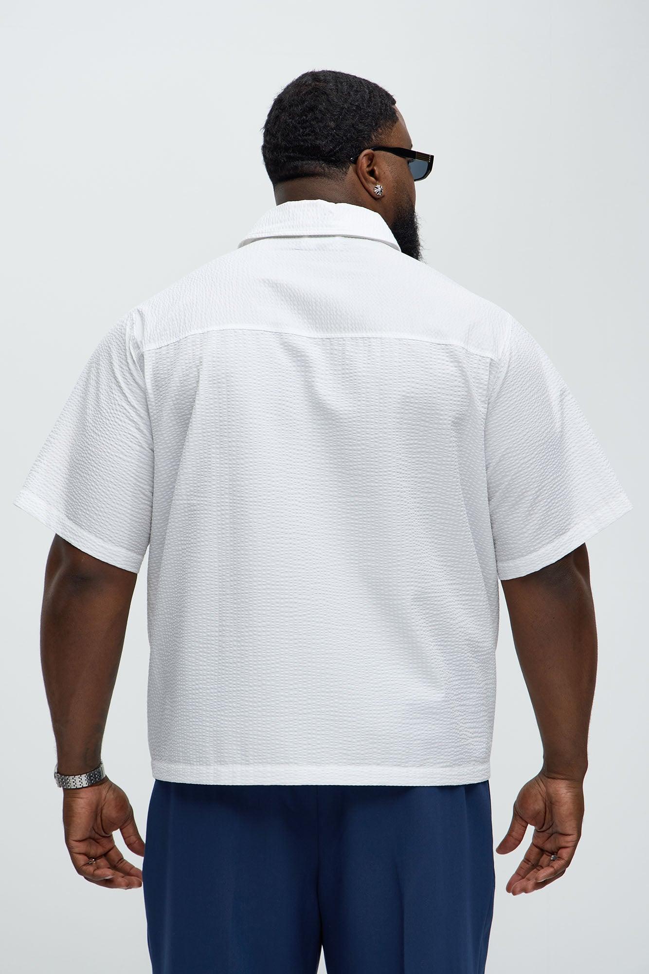 Seersucker Short Sleeve Button Up Shirt - White Product Image