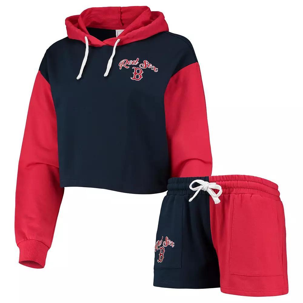 Women's FOCO Navy/Red Boston Red Sox Color-Block Pullover Hoodie & Shorts Lounge Set, Size: XL, Blue Product Image