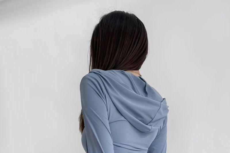 Plain Drawstring Hooded Zip Jacket Product Image